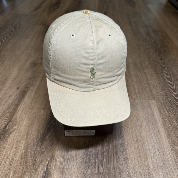 Vintage Polo Ralph Lauren Hat Beige Tan Khaki Olive Army Green Pony USA Made